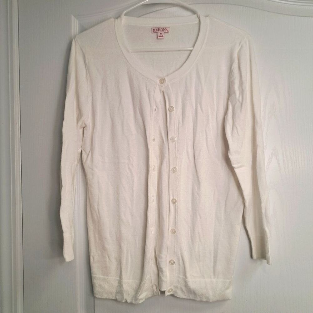 Casual White Cardigan Button Front